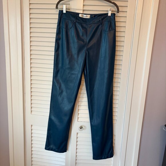 NWT Diane von Furstenberg Chanda pants 6 faux leather Ocean Blue - Picture 3 of 12